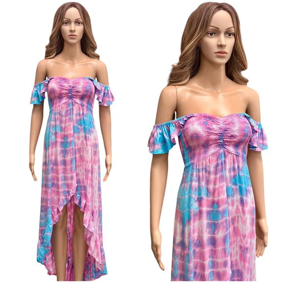NWT Tiare Hawaii Brooklyn Maxi Dress tie dye pink blue OS - Picture 5 of 13